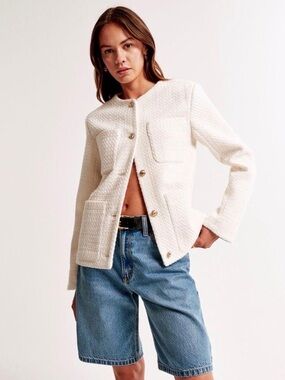 NWT Abercrombie & Fitch Cream Textured Pocket Blazer